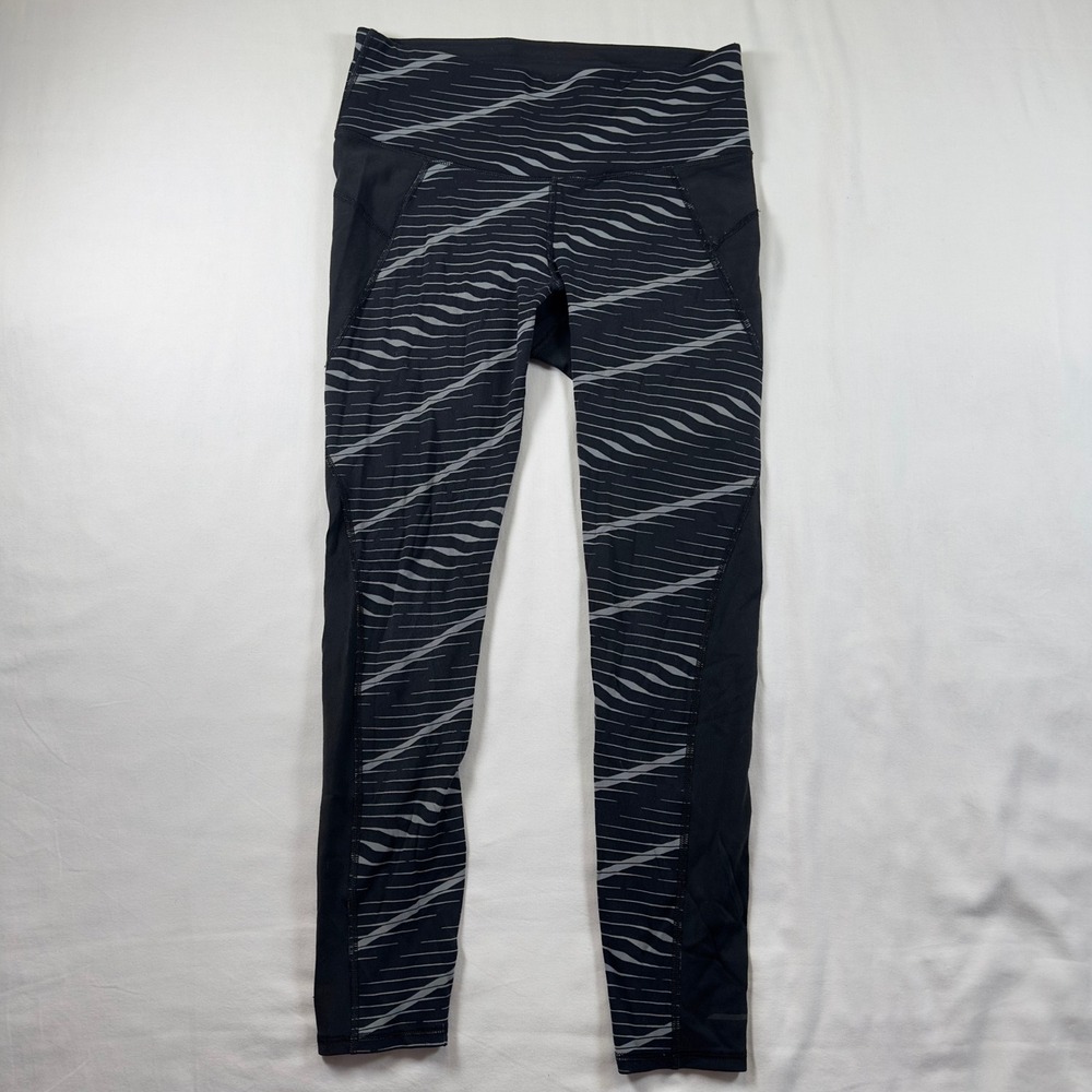 Athleta Leggings Womens Small S Black Striped Cropped Yoga Athletic Activewear